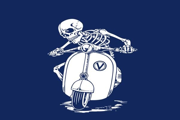 Skeleton Riding Vespa T-Shirt, Vintage Vespa Scooter Graphic Tee, Edgy Skeleton Design T-Shirt, Unique Urban Culture T-Shirt, Cool Skeleton Vespa Shirt, Retro Vespa Scooter T-Shirt, Funny Skeleton Riding Scooter Tee, Trendy Graphic T-Shirt for Men & Women